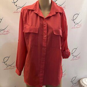 MAYCENE Button Up Shirt. Hot Pink. Sz Small. Poly. Machine Wash. USA. B113